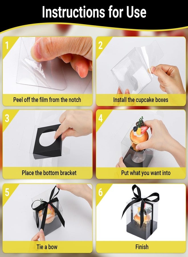 EUSOAR حاويات كب كيك شفافة من EUSOAR، 24 قطعة، 3.5 بوصة، بلاستيكية سوداء، لحفظ الكب كيك والحلويات، أغلفة كب كيك فردية، حامل كب كيك مع أغطية، هدايا لحفلات الزفاف وأعياد الميلاد - Image 5